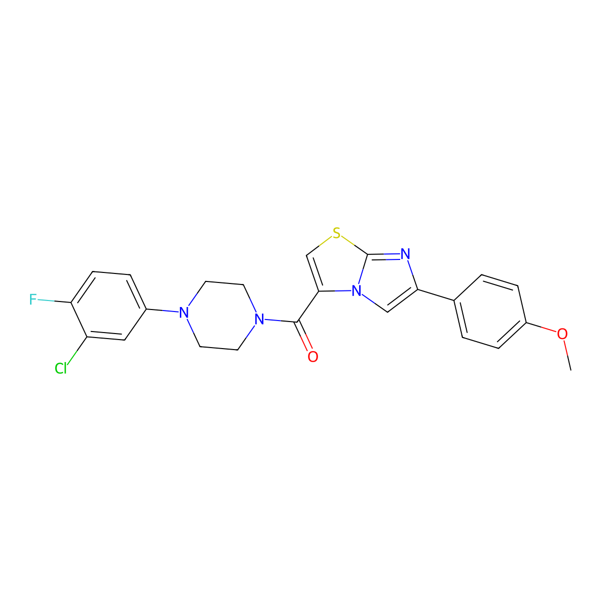 (4-(3-Chloro-4-fluorophenyl)piperazin-1-yl)(6-(4-methoxyphenyl)imidazo[2,1-b]thiazol-3-yl)methanone molecular structure, CAS 1021218-27-8