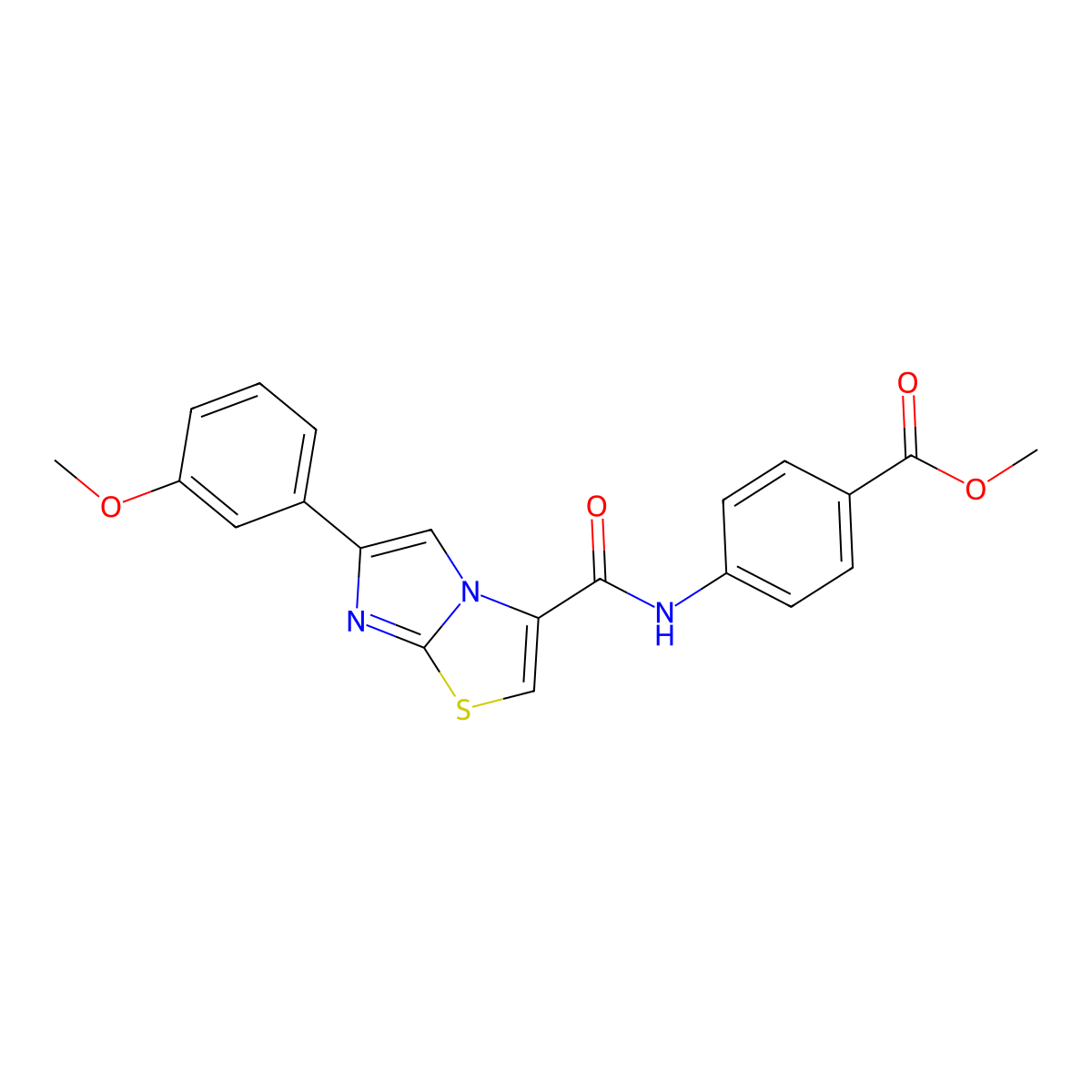 Methyl 4-(6-(3-methoxyphenyl)imidazo[2,1-b]thiazole-3-carboxamido)benzoate molecular structure, CAS 1021218-29-0