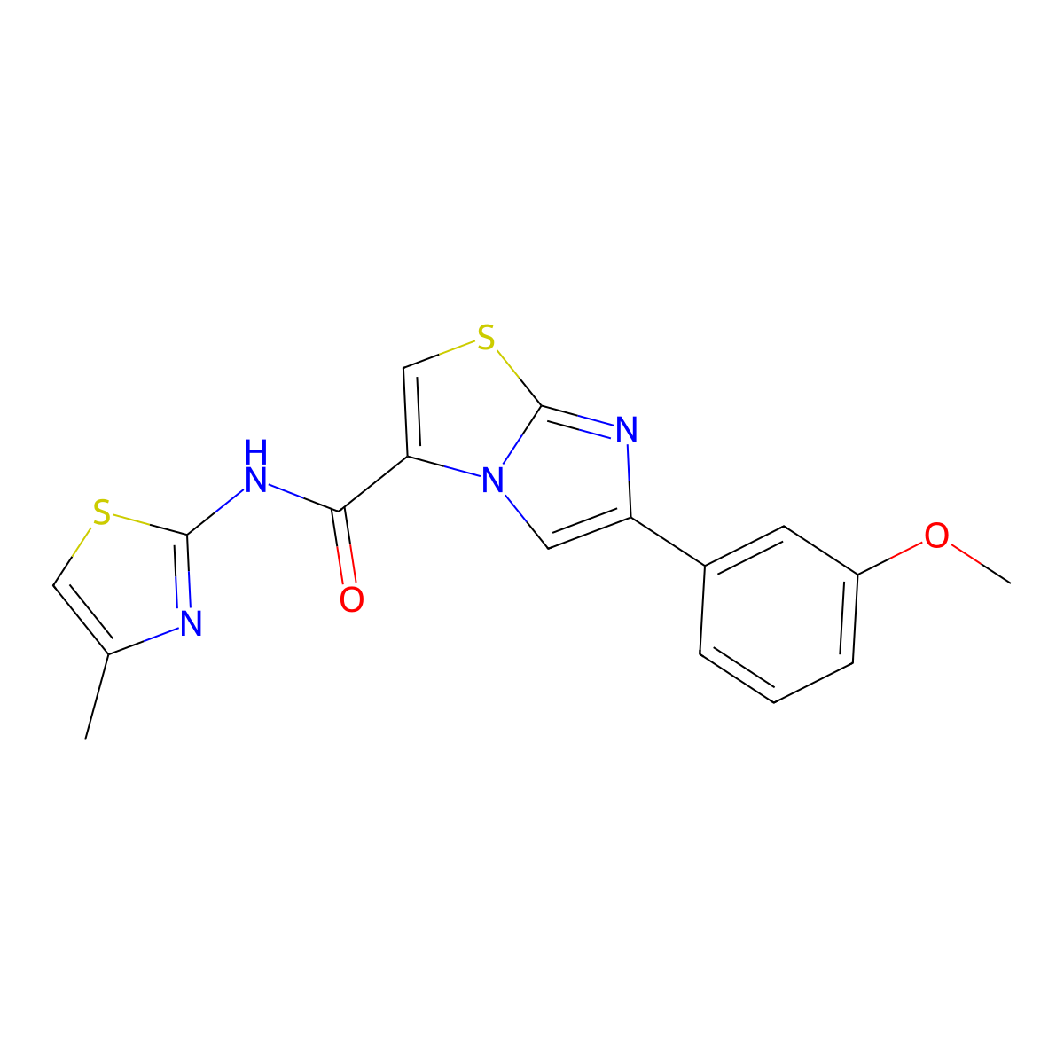 6-(3-methoxyphenyl)-N-(4-methylthiazol-2-yl)imidazo[2,1-b]thiazole-3-carboxamide molecular structure, CAS 1021218-31-4