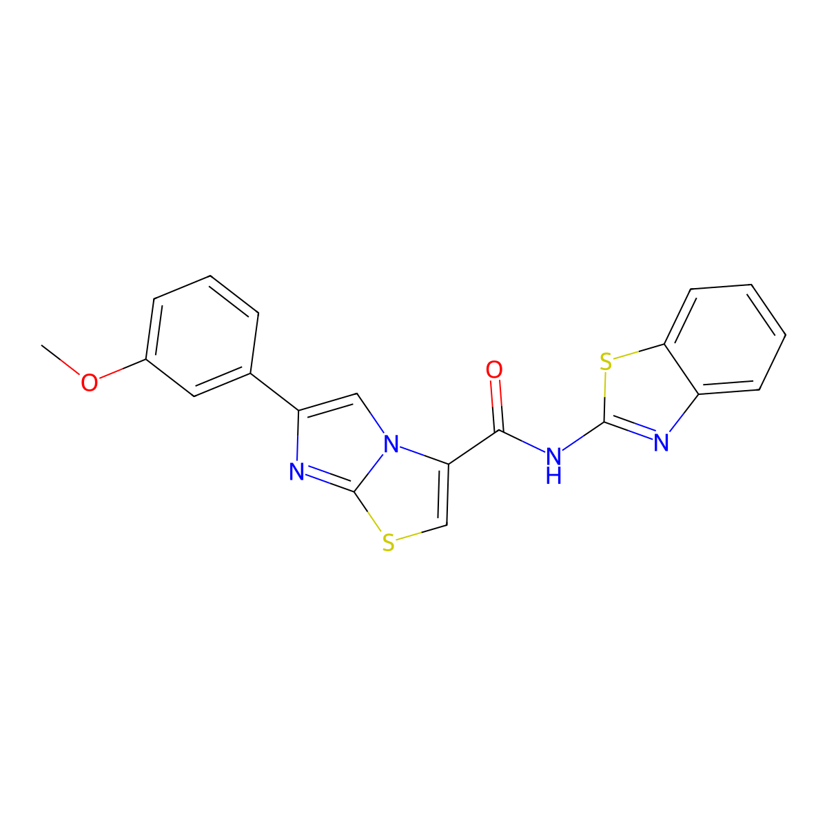 N-(benzo[d]thiazol-2-yl)-6-(3-methoxyphenyl)imidazo[2,1-b]thiazole-3-carboxamide molecular structure, CAS 1021218-32-5