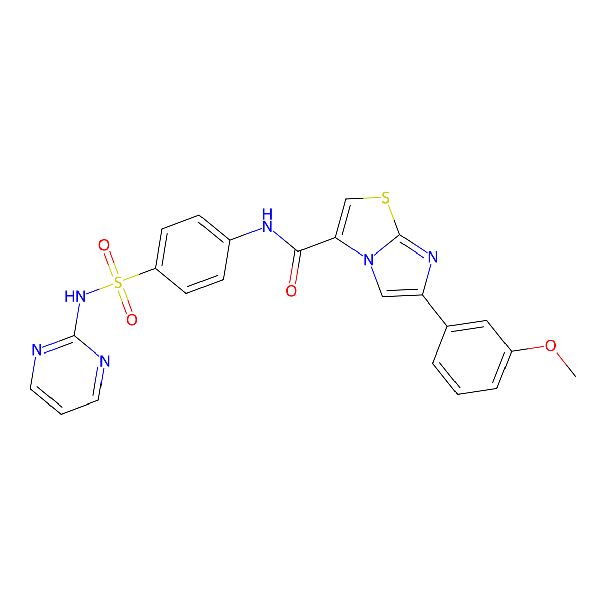 6-(3-methoxyphenyl)-N-(4-(N-(pyrimidin-2-yl)sulfamoyl)phenyl)imidazo[2,1-b]thiazole-3-carboxamide molecular structure, CAS 1021218-33-6
