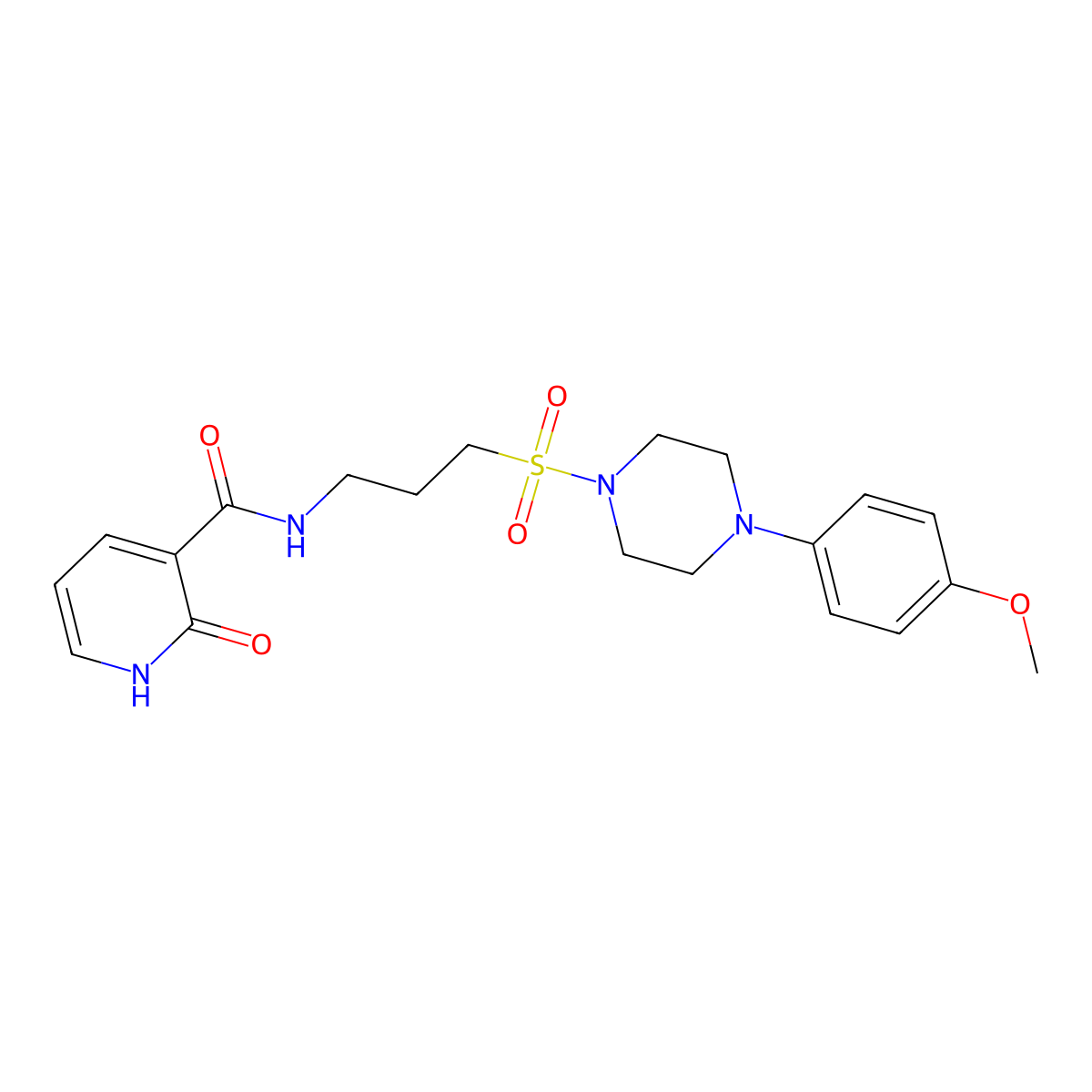 N-(3-((4-(4-methoxyphenyl)piperazin-1-yl)sulfonyl)propyl)-2-oxo-1,2-dihydropyridine-3-carboxamide molecular structure, CAS 1021218-43-8