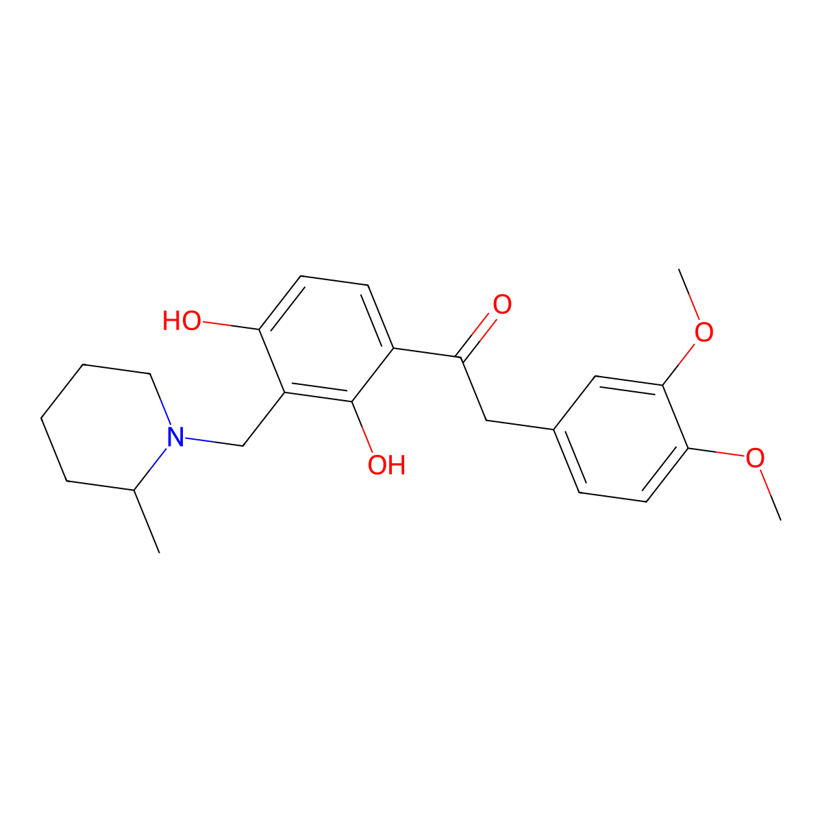 1-(2,4-Dihydroxy-3-((2-methylpiperidin-1-yl)methyl)phenyl)-2-(3,4-dimethoxyphenyl)ethanone molecular structure, CAS 1021218-46-1