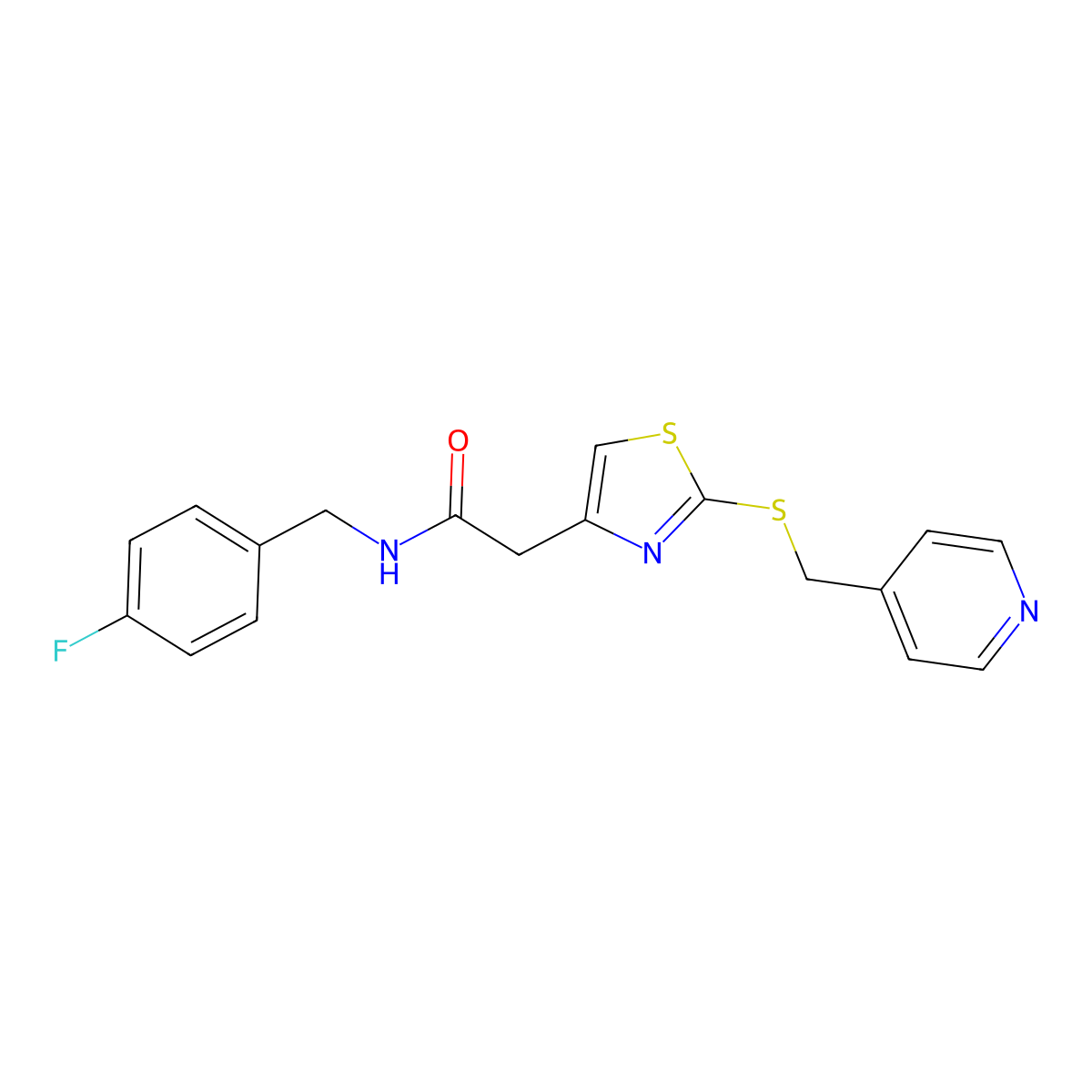 N-(4-fluorobenzyl)-2-(2-((pyridin-4-ylmethyl)thio)thiazol-4-yl)acetamide molecular structure, CAS 1021218-58-5