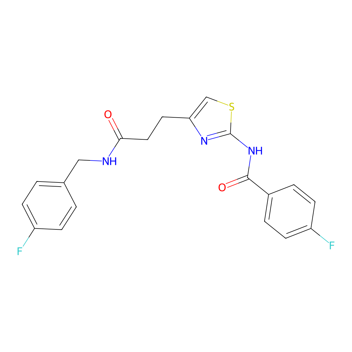 4-fluoro-N-(4-(3-((4-fluorobenzyl)amino)-3-oxopropyl)thiazol-2-yl)benzamide molecular structure, CAS 1021218-61-0