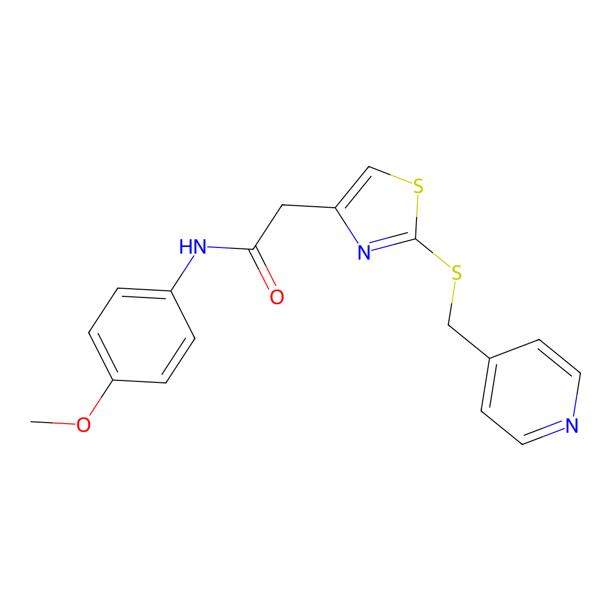N-(4-methoxyphenyl)-2-(2-((pyridin-4-ylmethyl)thio)thiazol-4-yl)acetamide molecular structure, CAS 1021218-62-1
