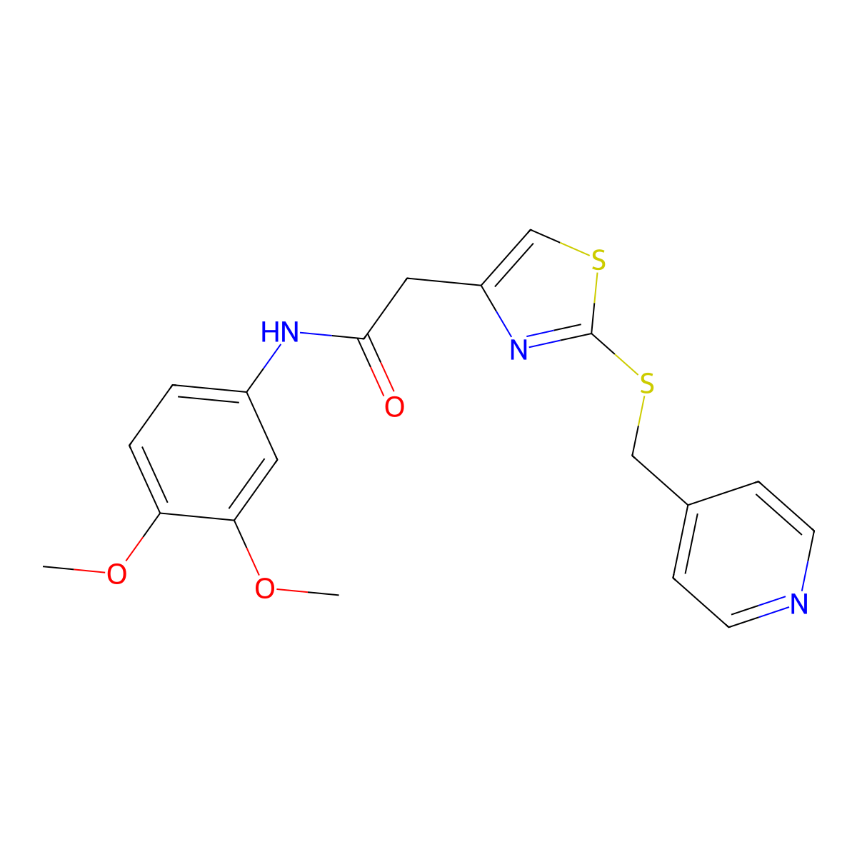 N-(3,4-dimethoxyphenyl)-2-(2-((pyridin-4-ylmethyl)thio)thiazol-4-yl)acetamide molecular structure, CAS 1021218-64-3