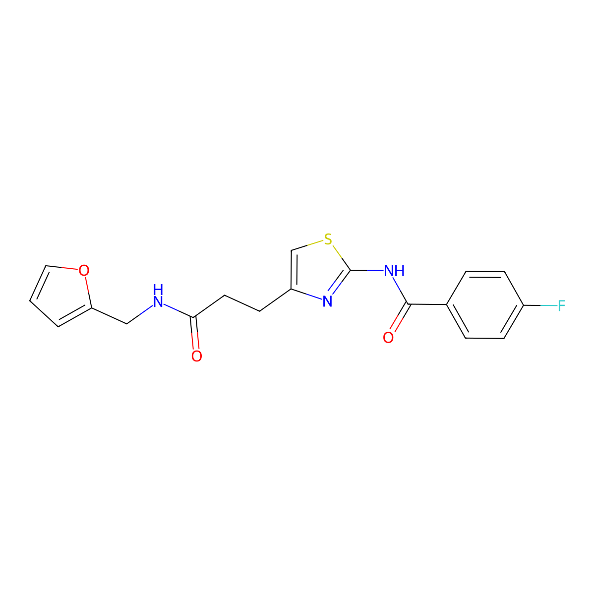 4-fluoro-N-(4-(3-((furan-2-ylmethyl)amino)-3-oxopropyl)thiazol-2-yl)benzamide molecular structure, CAS 1021218-65-4