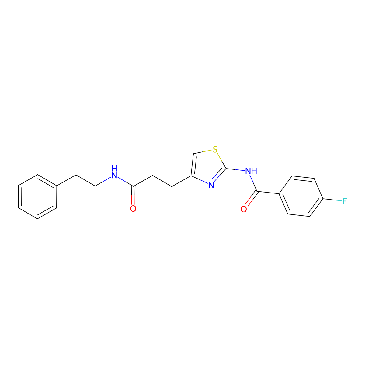 4-fluoro-N-(4-(3-oxo-3-(phenethylamino)propyl)thiazol-2-yl)benzamide molecular structure, CAS 1021218-67-6