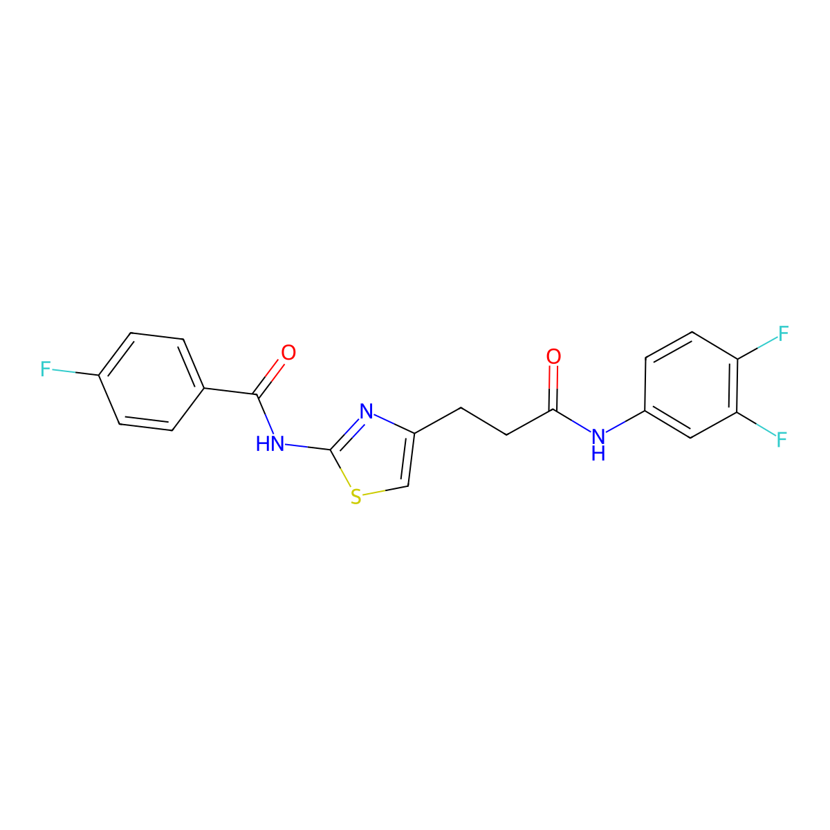 N-(4-(3-((3,4-difluorophenyl)amino)-3-oxopropyl)thiazol-2-yl)-4-fluorobenzamide molecular structure, CAS 1021218-69-8