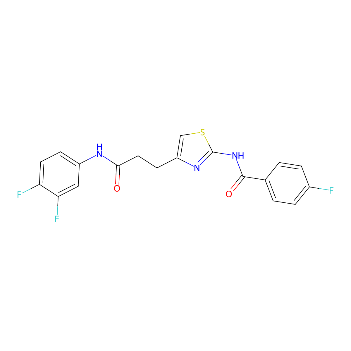 N-(4-(3-((3,4-difluorophenyl)amino)-3-oxopropyl)thiazol-2-yl)-4-fluorobenzamide molecular structure, CAS 1021218-69-8