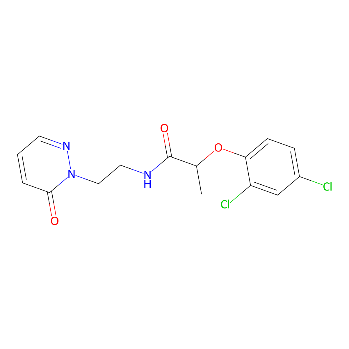 2-(2,4-dichlorophenoxy)-N-(2-(6-oxopyridazin-1(6H)-yl)ethyl)propanamide molecular structure, CAS 1021218-70-1