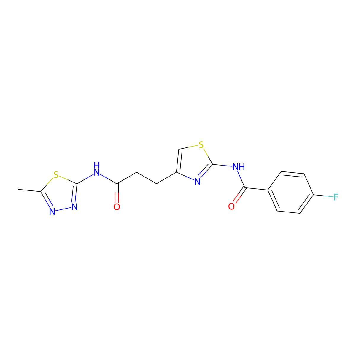 4-fluoro-N-(4-(3-((5-methyl-1,3,4-thiadiazol-2-yl)amino)-3-oxopropyl)thiazol-2-yl)benzamide molecular structure, CAS 1021218-73-4