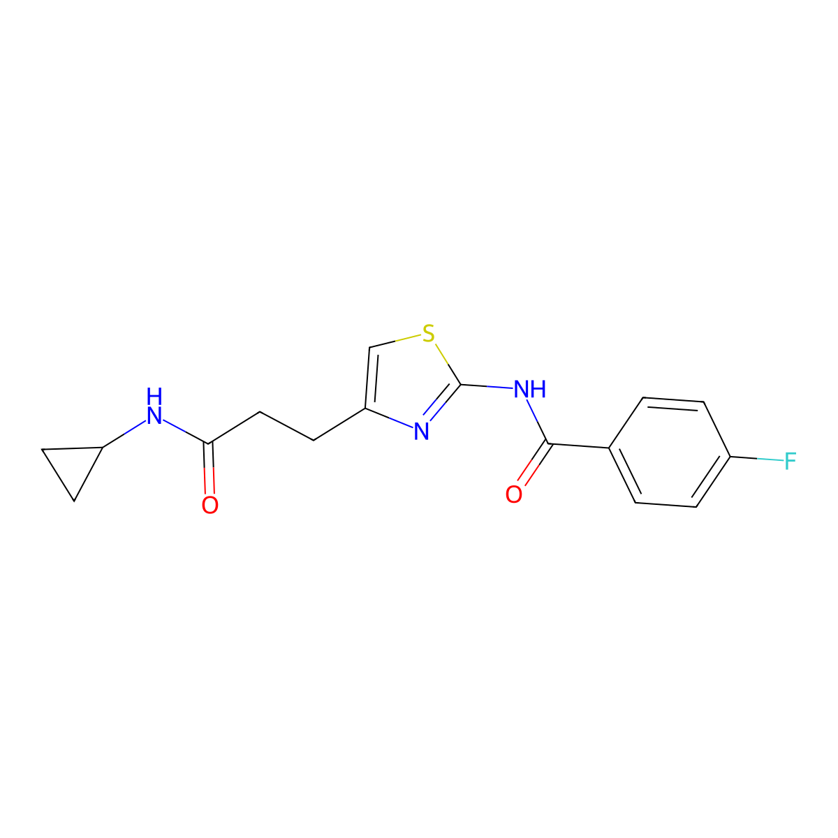 N-(4-(3-(cyclopropylamino)-3-oxopropyl)thiazol-2-yl)-4-fluorobenzamide molecular structure, CAS 1021218-75-6