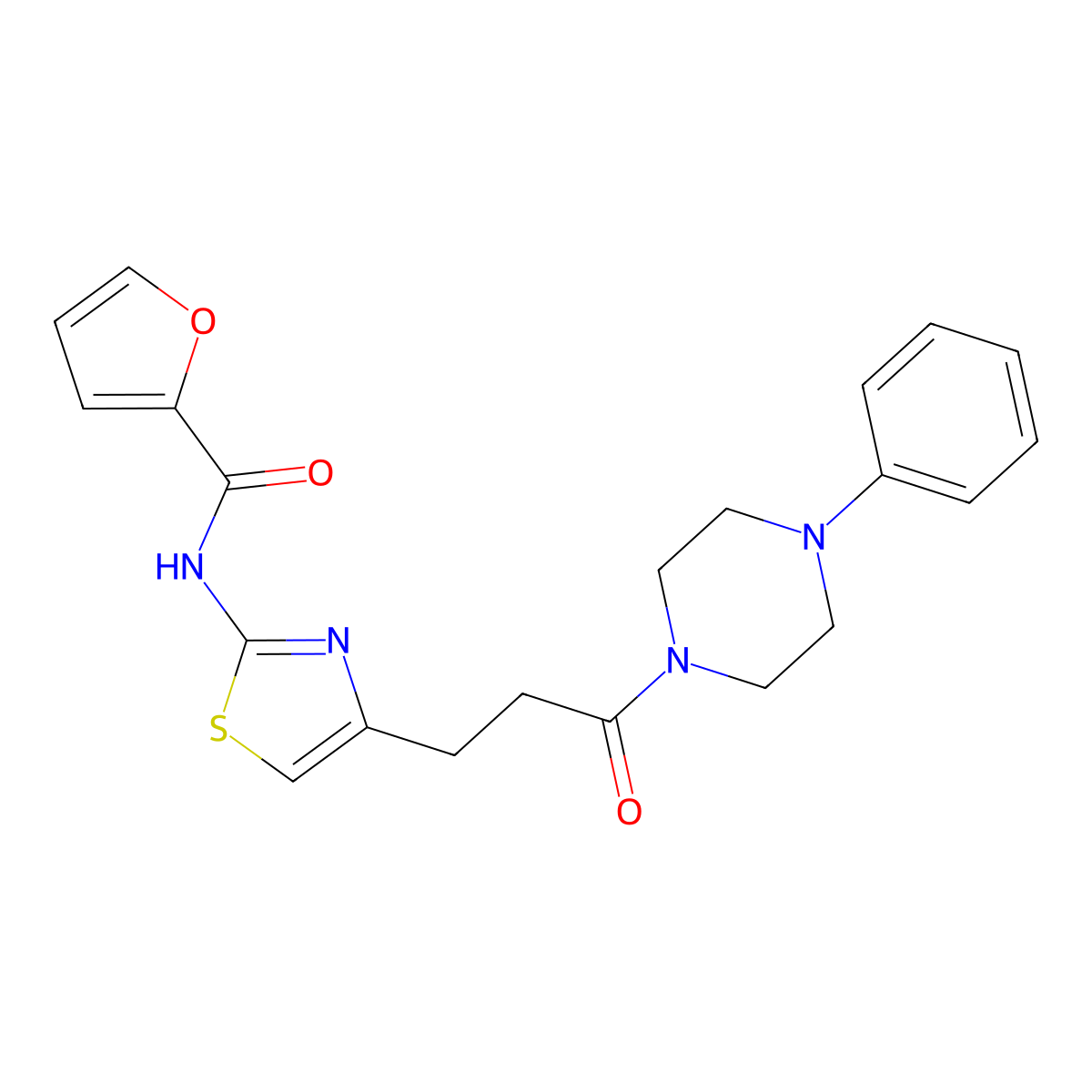 N-(4-(3-oxo-3-(4-phenylpiperazin-1-yl)propyl)thiazol-2-yl)furan-2-carboxamide molecular structure, CAS 1021219-21-5