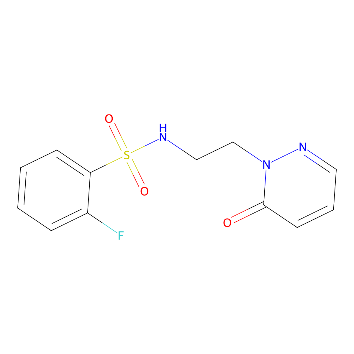 2-fluoro-N-(2-(6-oxopyridazin-1(6H)-yl)ethyl)benzenesulfonamide molecular structure, CAS 1021219-23-7