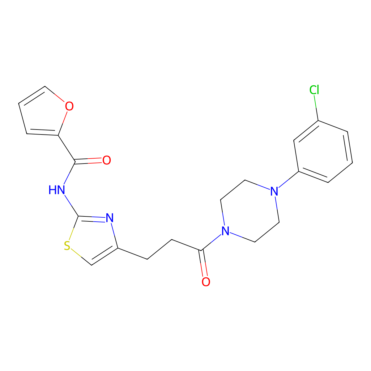 N-(4-(3-(4-(3-chlorophenyl)piperazin-1-yl)-3-oxopropyl)thiazol-2-yl)furan-2-carboxamide molecular structure, CAS 1021219-24-8