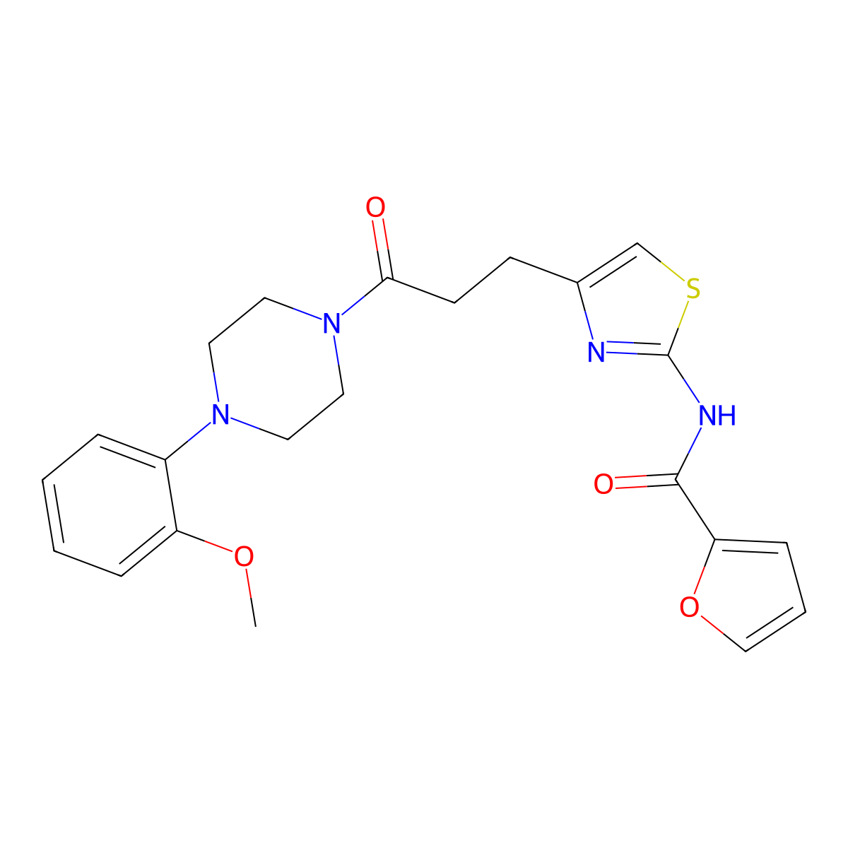 N-(4-(3-(4-(2-methoxyphenyl)piperazin-1-yl)-3-oxopropyl)thiazol-2-yl)furan-2-carboxamide molecular structure, CAS 1021219-30-6