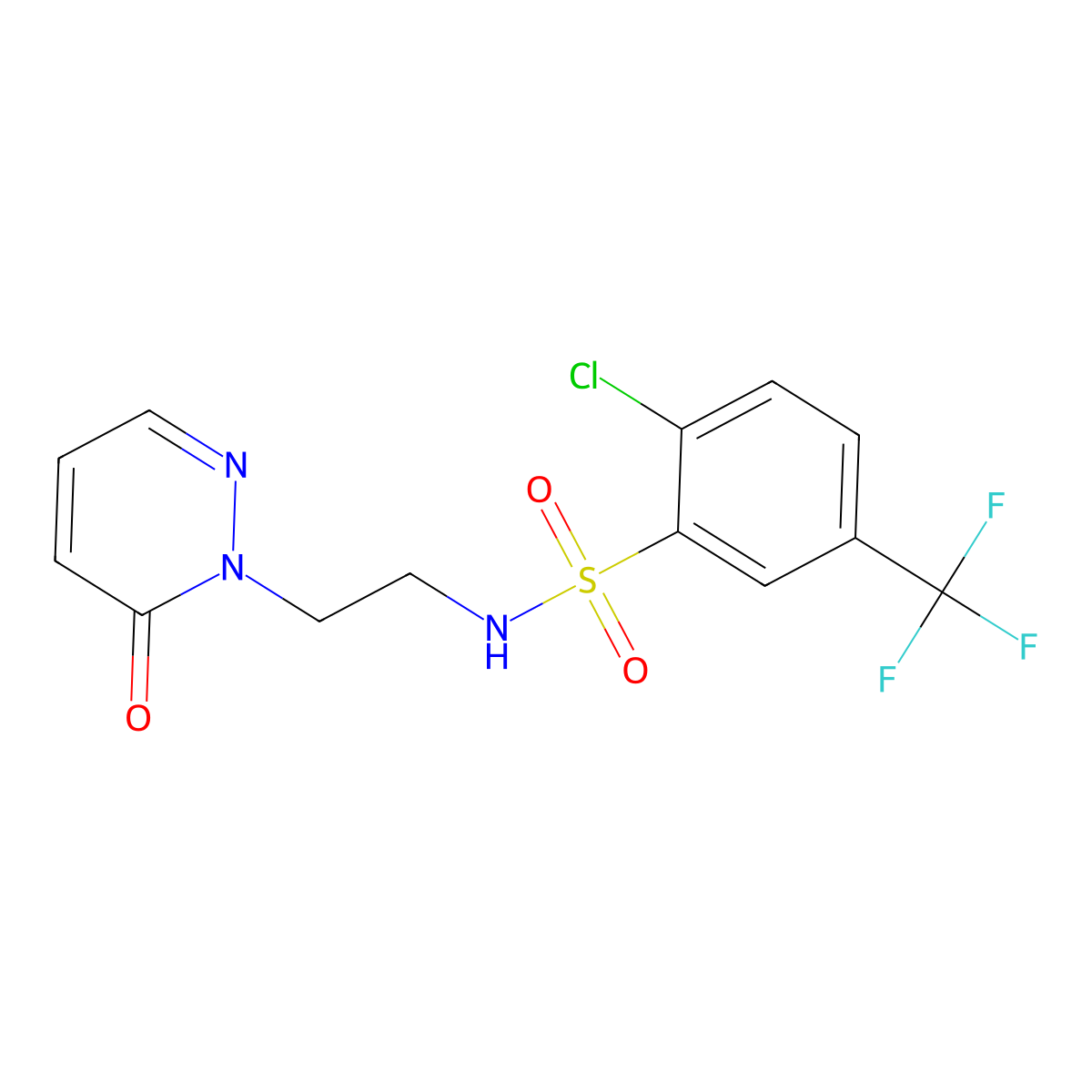 2-chloro-N-(2-(6-oxopyridazin-1(6H)-yl)ethyl)-5-(trifluoromethyl)benzenesulfonamide molecular structure, CAS 1021219-40-8