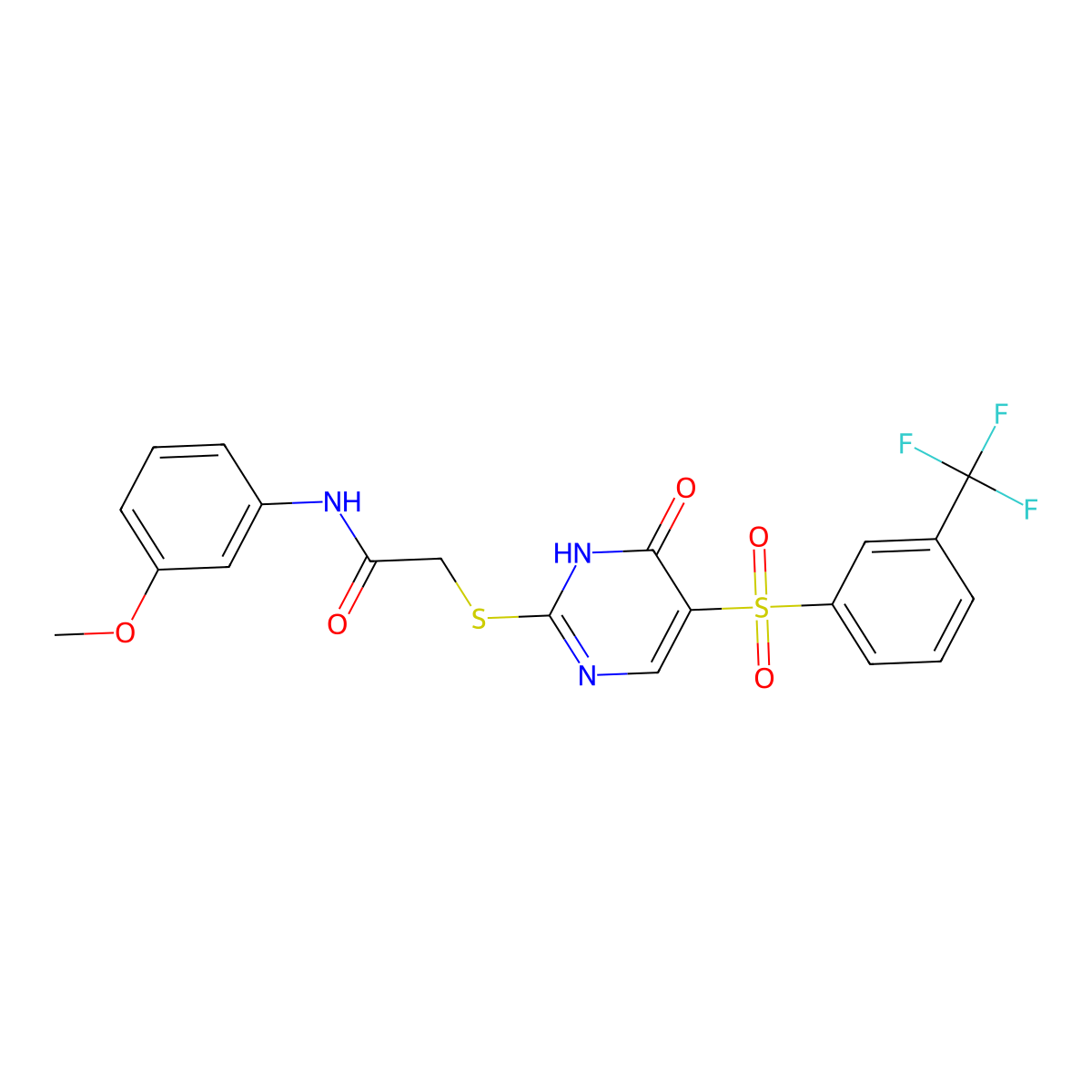 N-(3-methoxyphenyl)-2-({6-oxo-5-[3-(trifluoromethyl)benzenesulfonyl]-1,6-dihydropyrimidin-2-yl}sulfanyl)acetamide molecular structure, CAS 1021219-42-0