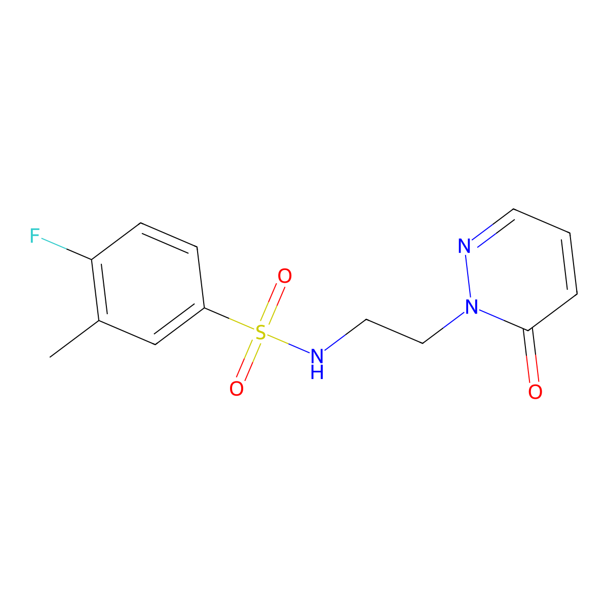 4-fluoro-3-methyl-N-(2-(6-oxopyridazin-1(6H)-yl)ethyl)benzenesulfonamide molecular structure, CAS 1021219-44-2