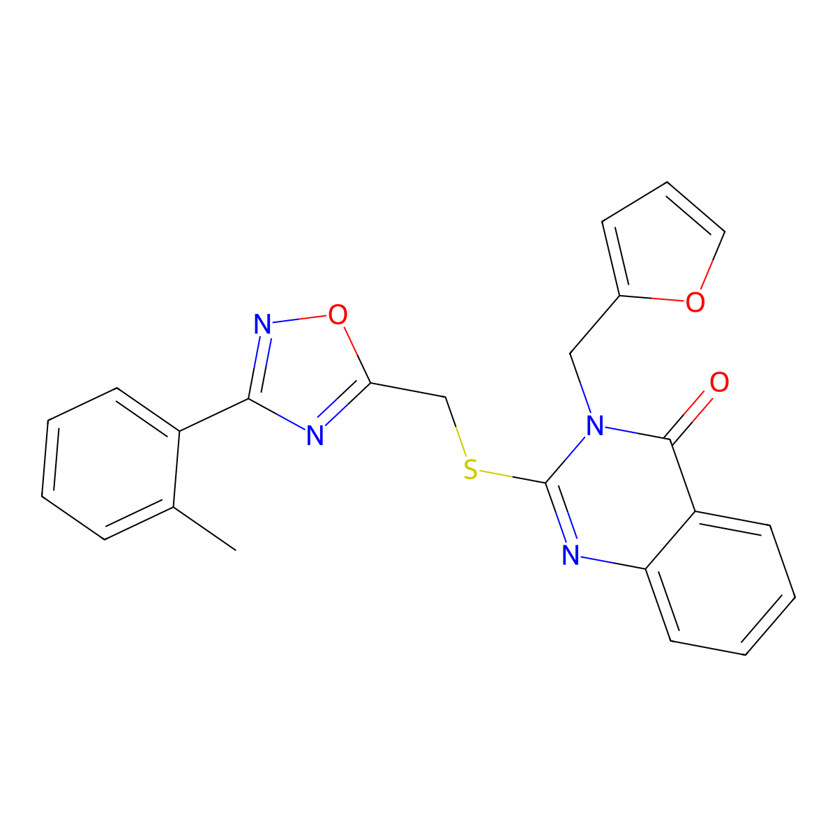 3-(furan-2-ylmethyl)-2-(((3-(o-tolyl)-1,2,4-oxadiazol-5-yl)methyl)thio)quinazolin-4(3H)-one molecular structure, CAS 1021219-45-3