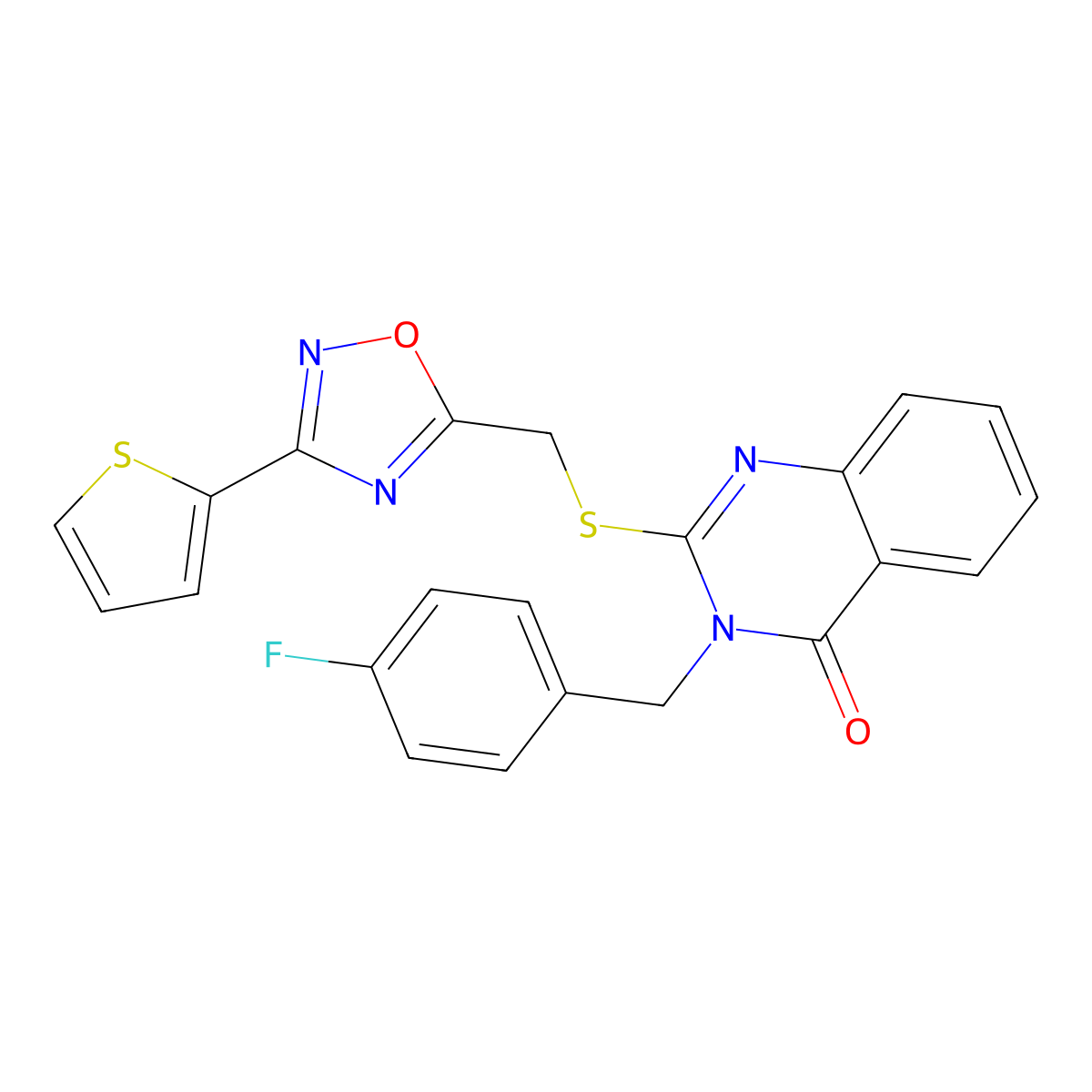 3-(4-fluorobenzyl)-2-(((3-(thiophen-2-yl)-1,2,4-oxadiazol-5-yl)methyl)thio)quinazolin-4(3H)-one molecular structure, CAS 1021219-47-5