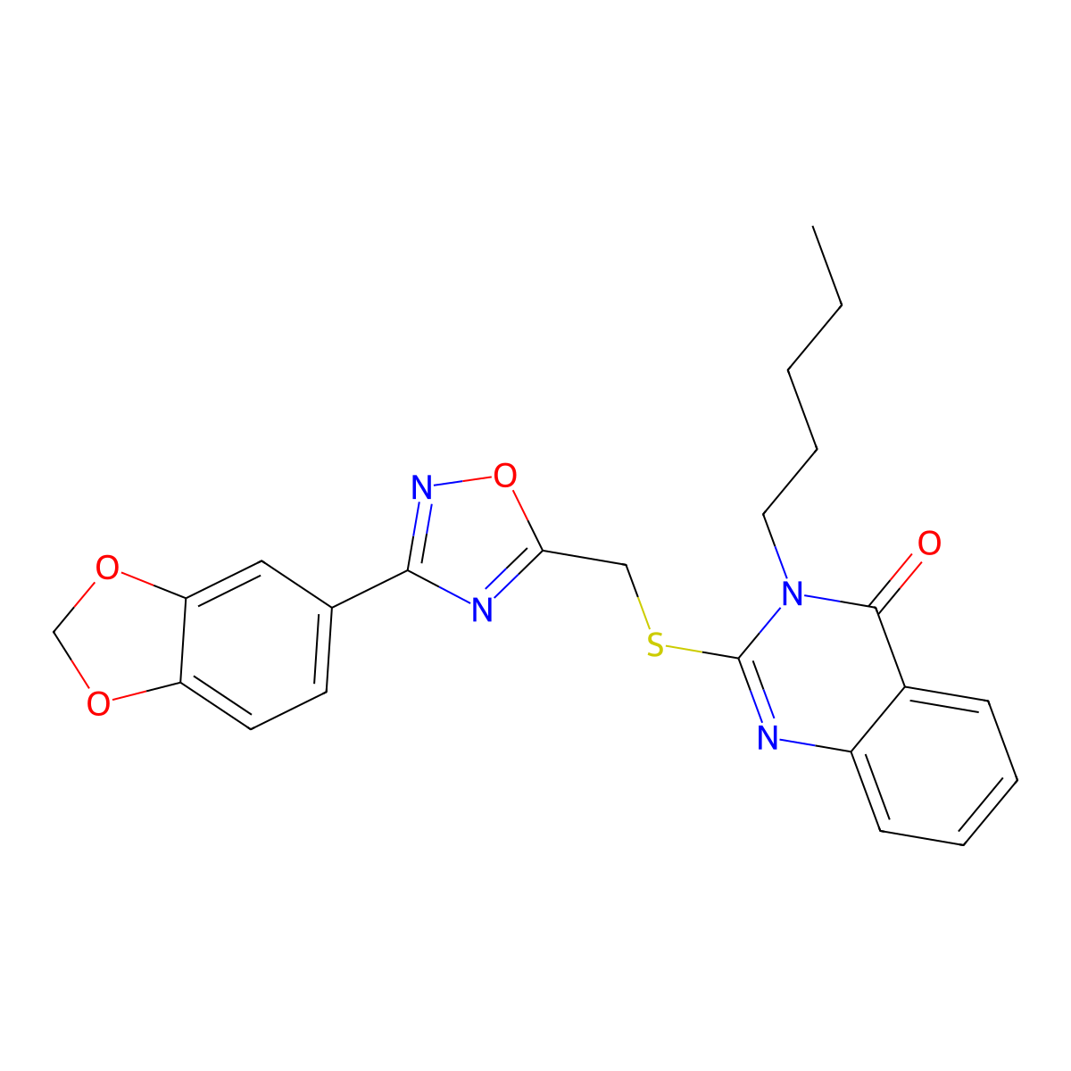 2-({[3-(2H-1,3-benzodioxol-5-yl)-1,2,4-oxadiazol-5-yl]methyl}sulfanyl)-3-pentyl-3,4-dihydroquinazolin-4-one molecular structure, CAS 1021219-51-1
