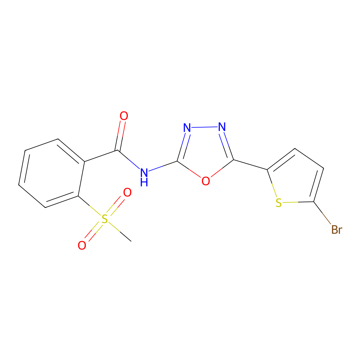 N-[5-(5-bromothiophen-2-yl)-1,3,4-oxadiazol-2-yl]-2-methanesulfonylbenzamide molecular structure, CAS 1021219-57-7