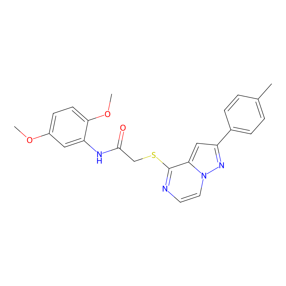 N-(2,5-Dimethoxyphenyl)-2-{[2-(4-methylphenyl)pyrazolo[1,5-A]pyrazin-4-YL]sulfanyl}acetamide molecular structure, CAS 1021219-58-8
