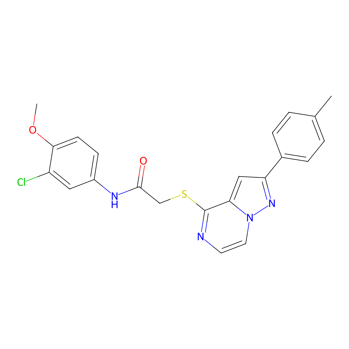 N-(3-chloro-4-methoxyphenyl)-2-{[2-(4-methylphenyl)pyrazolo[1,5-a]pyrazin-4-yl]thio}acetamide molecular structure, CAS 1021219-61-3