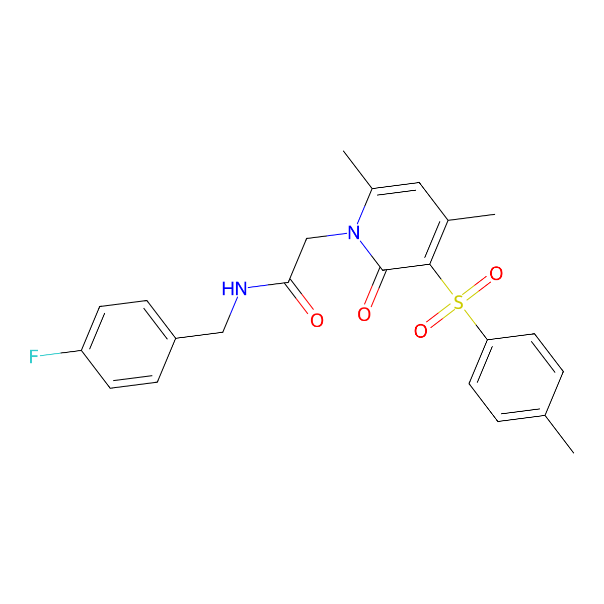 2-[4,6-dimethyl-3-(4-methylbenzenesulfonyl)-2-oxo-1,2-dihydropyridin-1-yl]-N-[(4-fluorophenyl)methyl]acetamide molecular structure, CAS 1021219-62-4