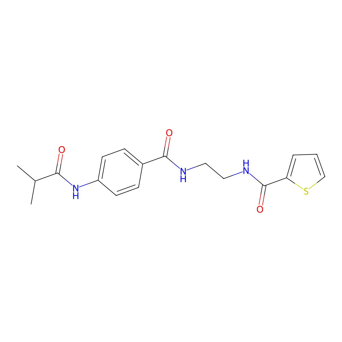 4-(2-methylpropanamido)-N-{2-[(thiophen-2-yl)formamido]ethyl}benzamide molecular structure, CAS 1021219-64-6