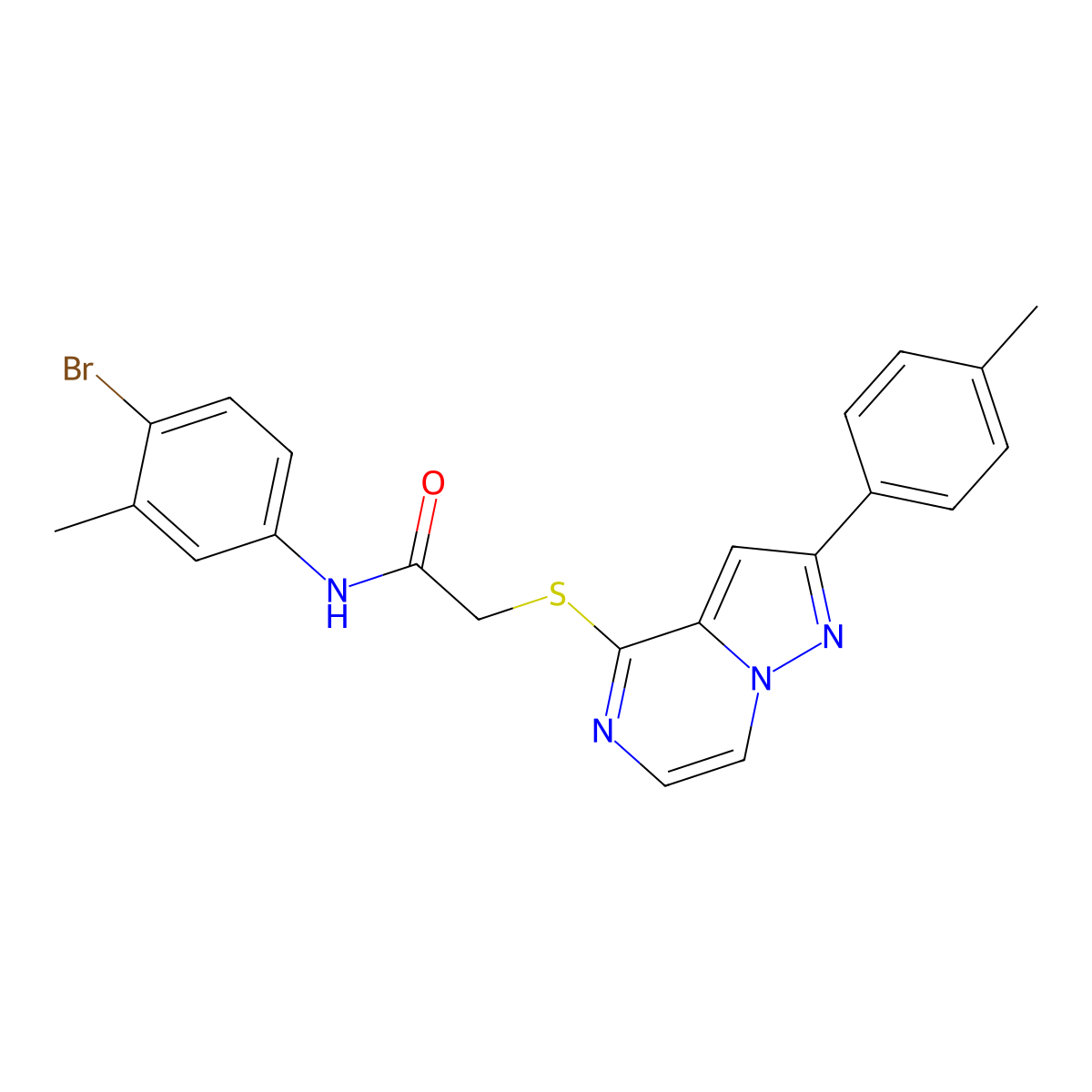 N-(4-bromo-3-methylphenyl)-2-{[2-(4-methylphenyl)pyrazolo[1,5-a]pyrazin-4-yl]thio}acetamide molecular structure, CAS 1021219-65-7