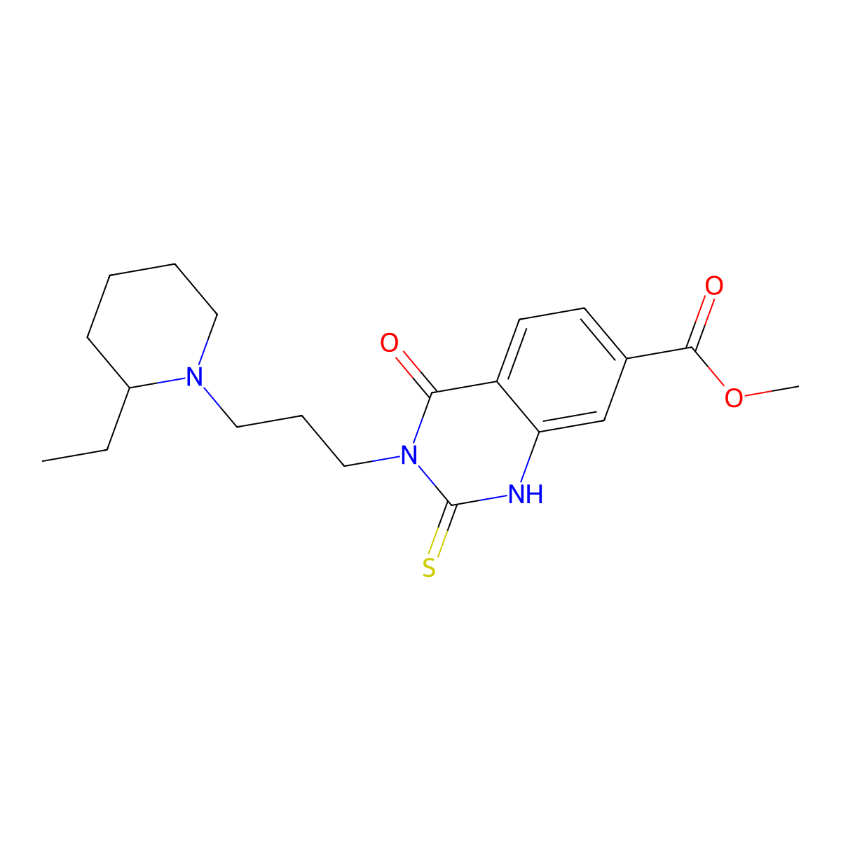 Methyl 3-(3-(2-ethylpiperidin-1-yl)propyl)-4-oxo-2-thioxo-1,2,3,4-tetrahydroquinazoline-7-carboxylate molecular structure, CAS 1021219-66-8
