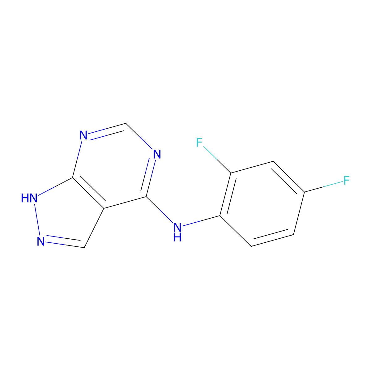 N-(2,4-difluorophenyl)-1H-pyrazolo[3,4-d]pyrimidin-4-amine molecular structure, CAS 1021219-67-9