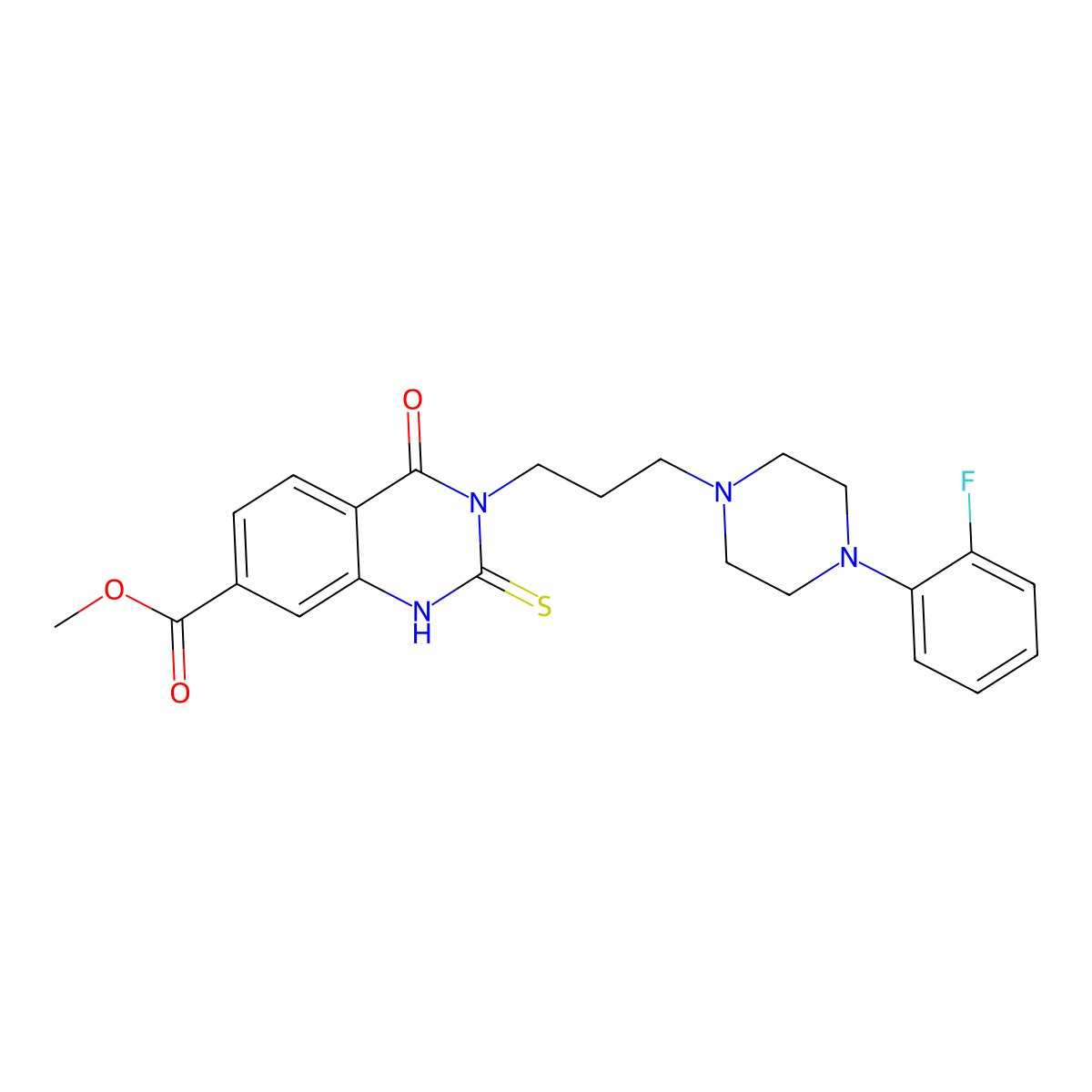 Methyl 3-{3-[4-(2-fluorophenyl)piperazin-1-yl]propyl}-4-oxo-2-sulfanylidene-1,2,3,4-tetrahydroquinazoline-7-carboxylate molecular structure, CAS 1021219-70-4