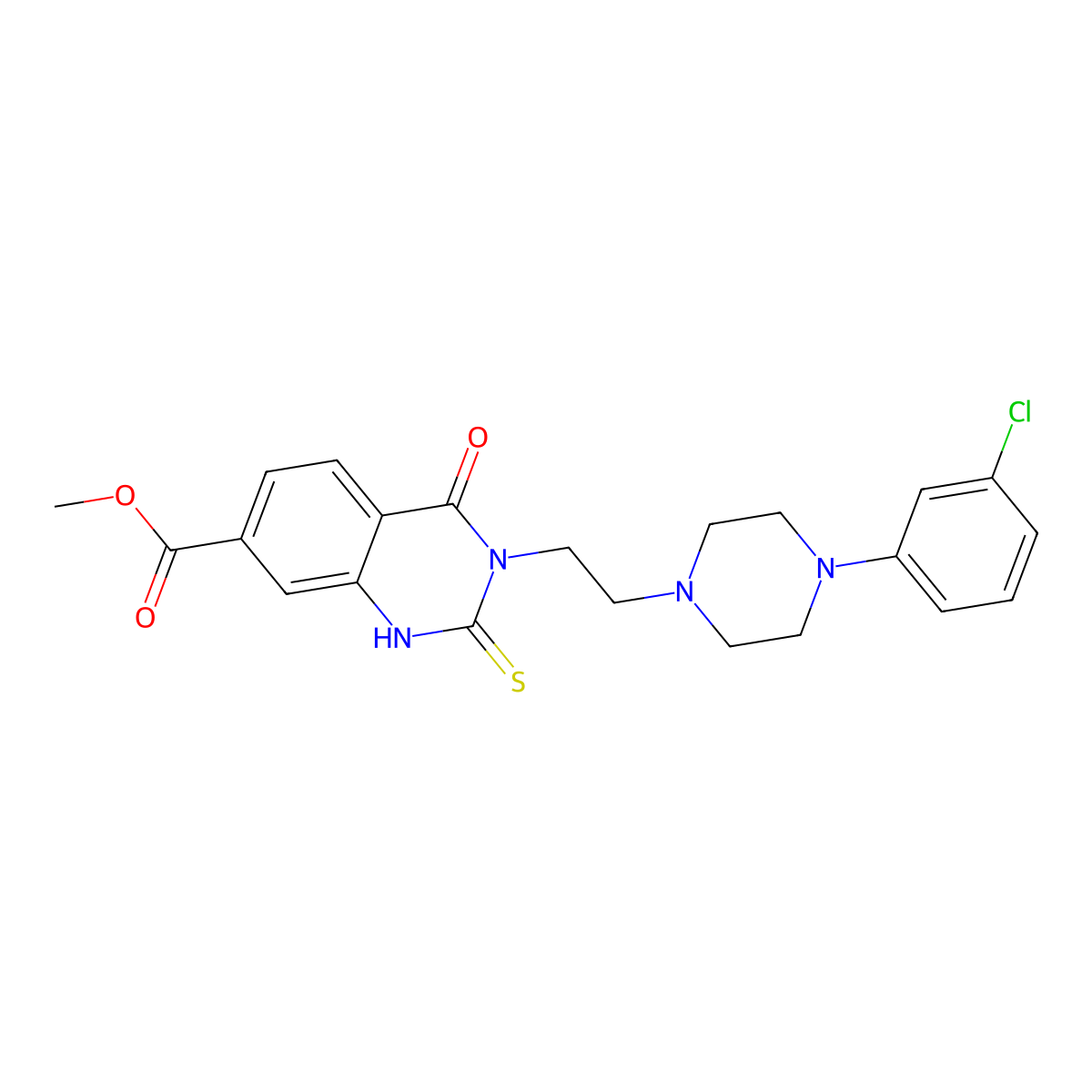 Methyl 3-{2-[4-(3-chlorophenyl)piperazin-1-yl]ethyl}-4-oxo-2-sulfanylidene-1,2,3,4-tetrahydroquinazoline-7-carboxylate molecular structure, CAS 1021219-73-7