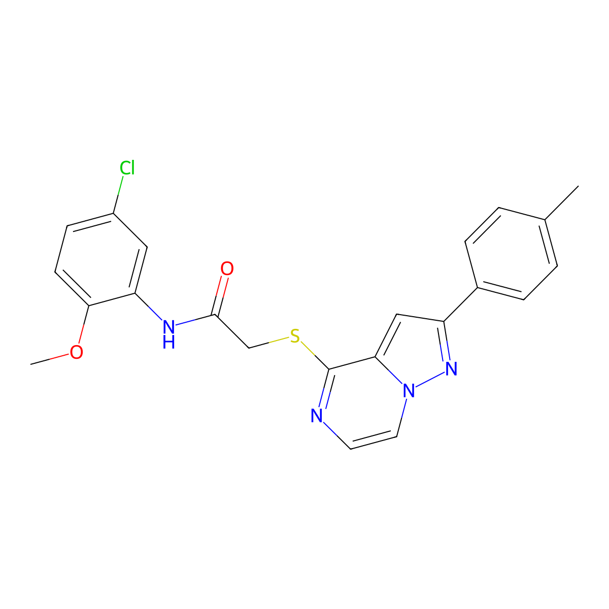 N-(5-chloro-2-methoxyphenyl)-2-{[2-(4-methylphenyl)pyrazolo[1,5-a]pyrazin-4-yl]thio}acetamide molecular structure, CAS 1021219-76-0