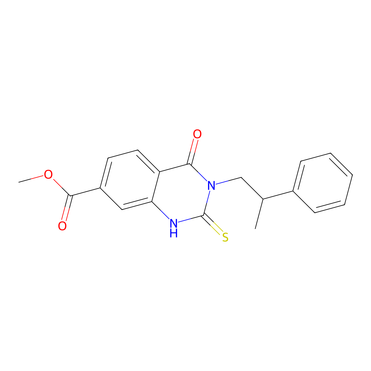 Methyl 4-oxo-3-(2-phenylpropyl)-2-thioxo-1,2,3,4-tetrahydroquinazoline-7-carboxylate molecular structure, CAS 1021219-77-1
