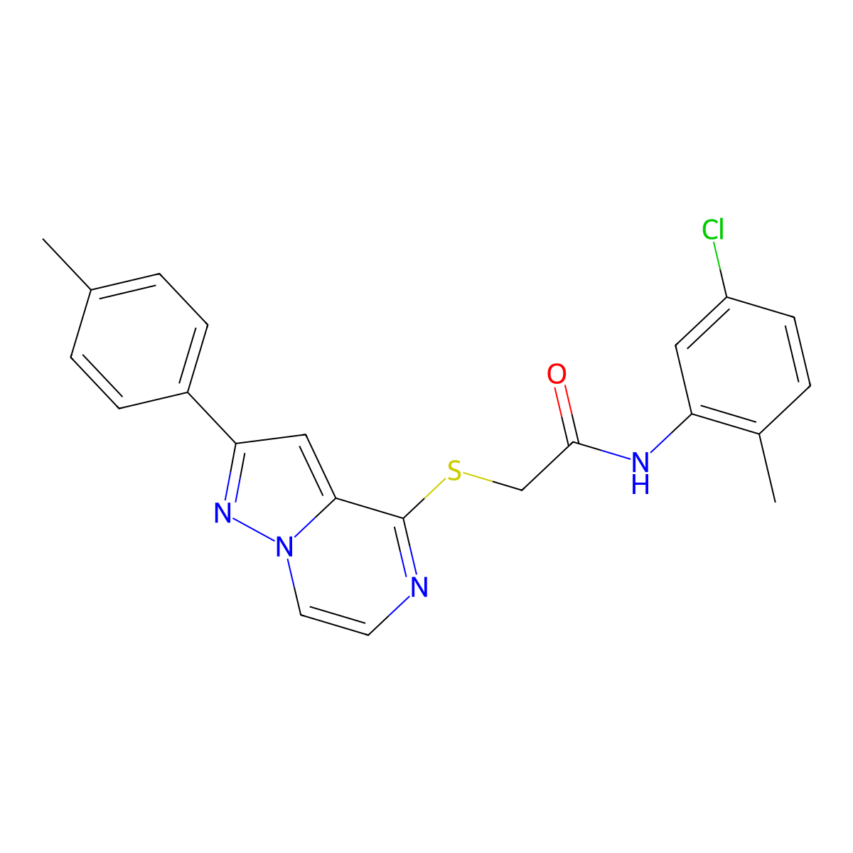 N-(5-chloro-2-methylphenyl)-2-{[2-(4-methylphenyl)pyrazolo[1,5-a]pyrazin-4-yl]thio}acetamide molecular structure, CAS 1021219-80-6