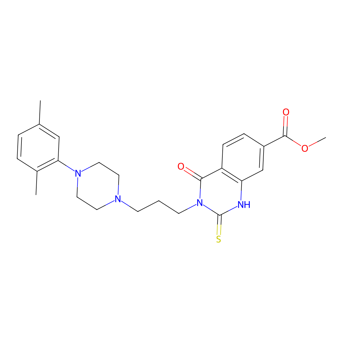 Methyl 3-{3-[4-(2,5-dimethylphenyl)piperazin-1-yl]propyl}-4-oxo-2-sulfanylidene-1,2,3,4-tetrahydroquinazoline-7-carboxylate molecular structure, CAS 1021219-81-7