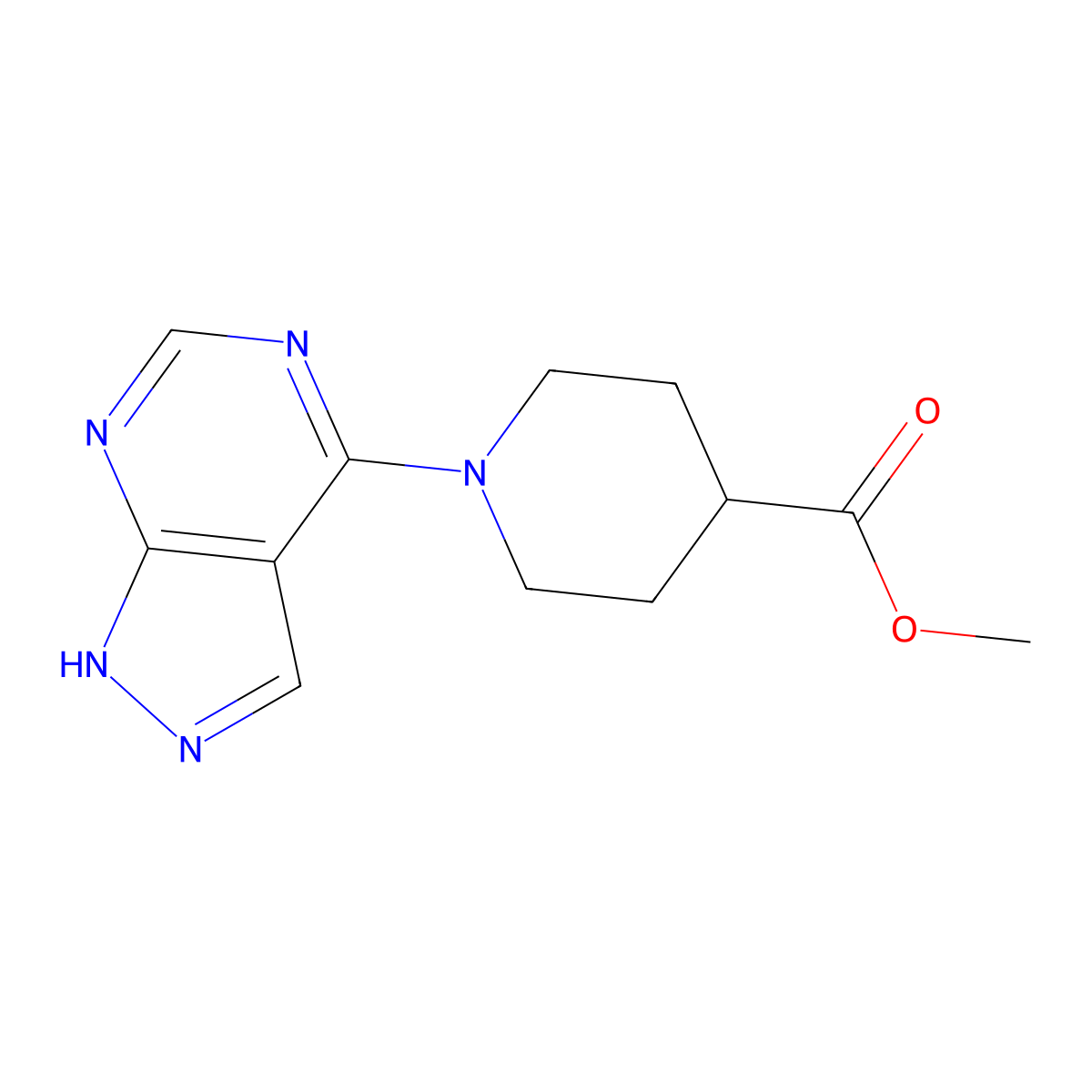 methyl 1-(1H-pyrazolo[3,4-d]pyrimidin-4-yl)piperidine-4-carboxylate molecular structure, CAS 1021219-82-8