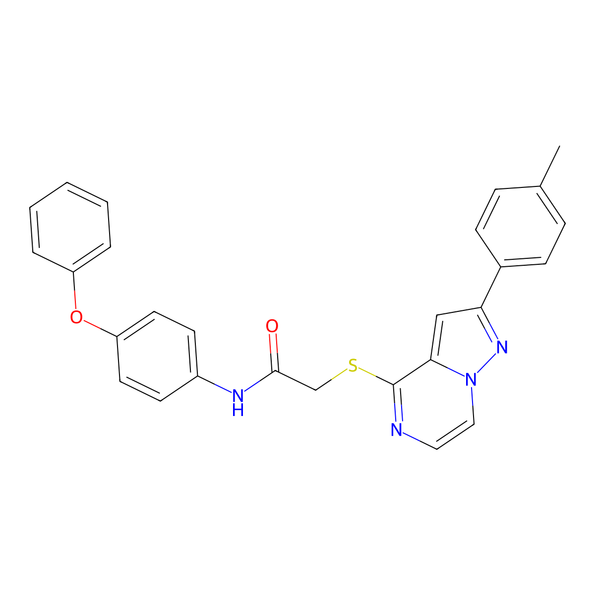 2-{[2-(4-Methylphenyl)pyrazolo[1,5-A]pyrazin-4-YL]sulfanyl}-N-(4-phenoxyphenyl)acetamide molecular structure, CAS 1021219-84-0