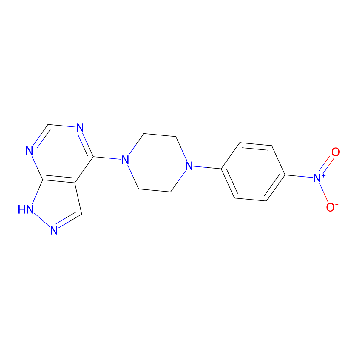4-(4-(4-nitrophenyl)piperazin-1-yl)-1H-pyrazolo[3,4-d]pyrimidine molecular structure, CAS 1021219-86-2