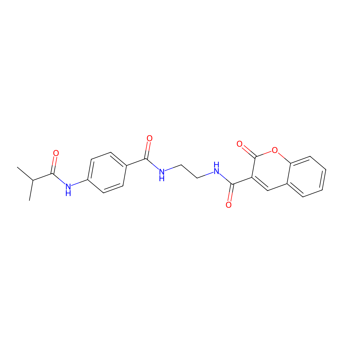 4-(2-methylpropanamido)-N-{2-[(2-oxo-2H-chromen-3-yl)formamido]ethyl}benzamide molecular structure, CAS 1021219-87-3