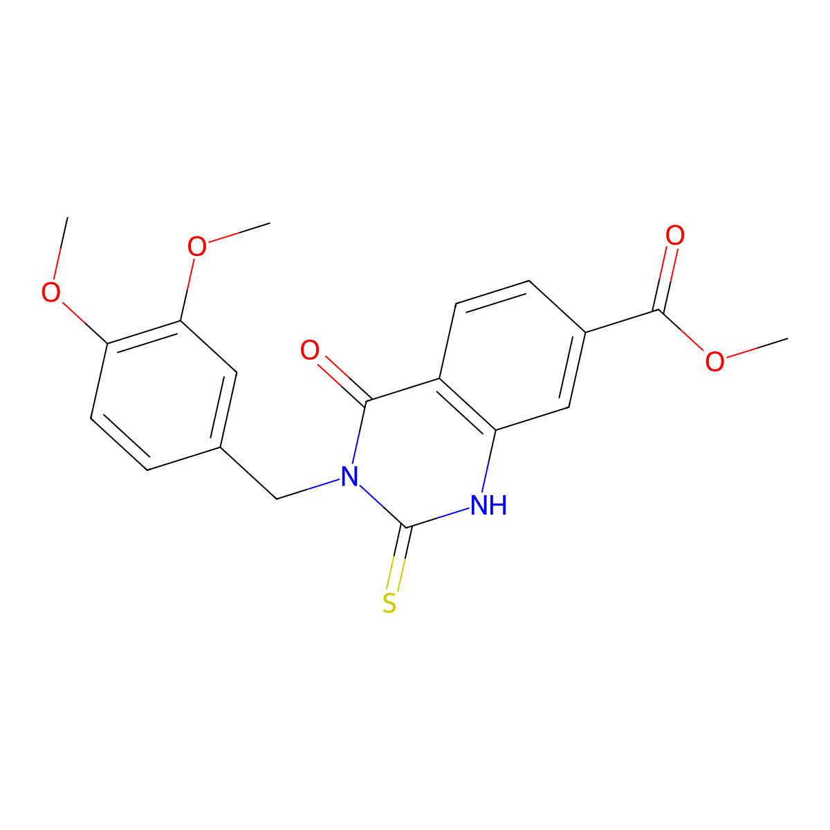 Methyl 3-[(3,4-dimethoxyphenyl)methyl]-4-oxo-2-sulfanylidene-1,2,3,4-tetrahydroquinazoline-7-carboxylate molecular structure, CAS 1021219-89-5