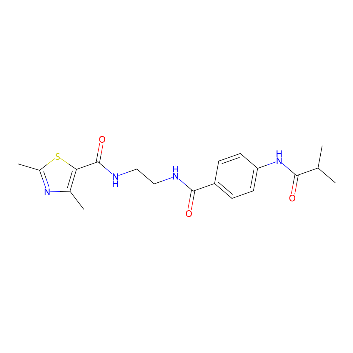 N-{2-[(2,4-dimethyl-1,3-thiazol-5-yl)formamido]ethyl}-4-(2-methylpropanamido)benzamide molecular structure, CAS 1021219-90-8