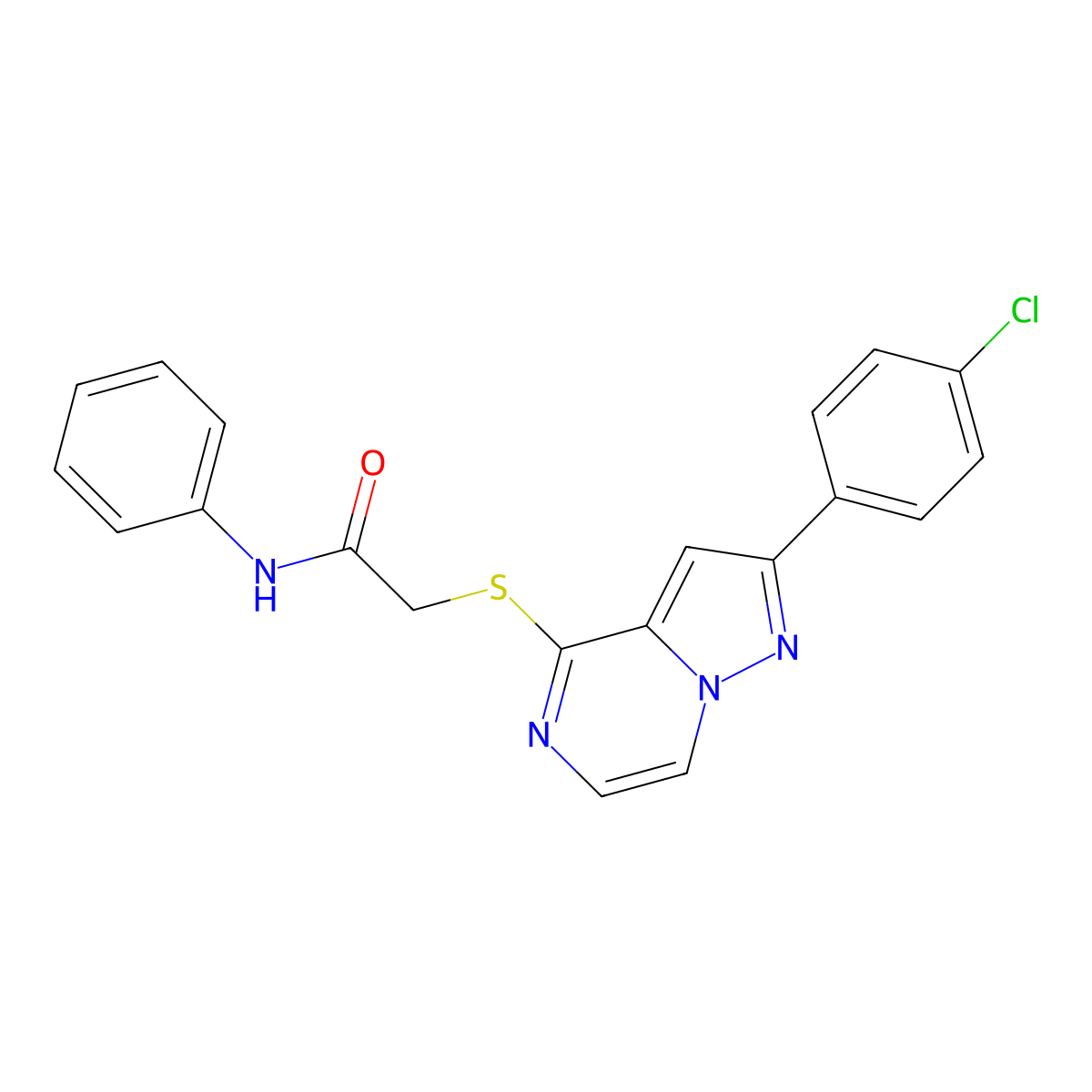 2-{[2-(4-chlorophenyl)pyrazolo[1,5-a]pyrazin-4-yl]sulfanyl}-N-phenylacetamide molecular structure, CAS 1021219-91-9