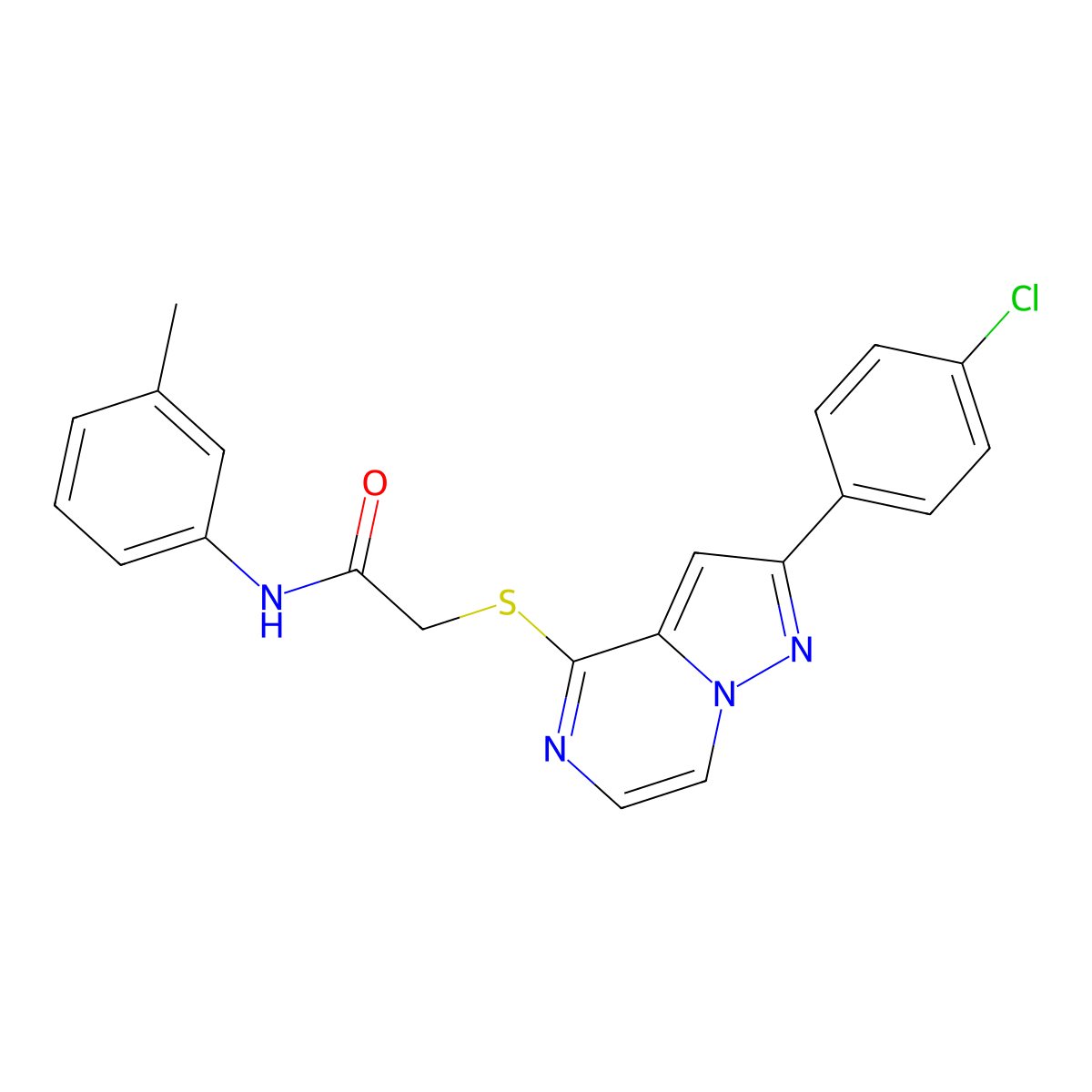 2-{[2-(4-chlorophenyl)pyrazolo[1,5-a]pyrazin-4-yl]sulfanyl}-N-(3-methylphenyl)acetamide molecular structure, CAS 1021219-94-2